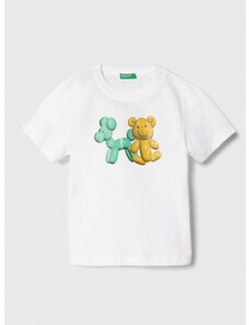Dječja pamučna majica kratkih rukava United Colors of Benetton boja: bijela, s tiskom