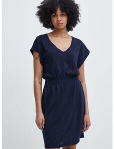 Lanena haljina Gant boja: tamno plava, mini, širi se prema dolje