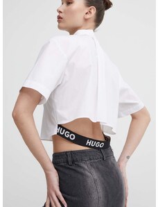 Pamučna košulja HUGO za žene, boja: bijela, regular, s klasičnim ovratnikom, 50512836