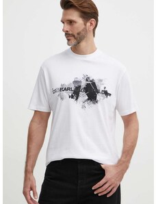 Pamučna majica Karl Lagerfeld za muškarce, boja: bijela, s tiskom, 542224.755148