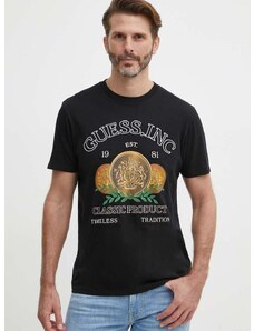 Pamučna majica Guess za muškarce, boja: crna, s tiskom, M4GI56 K9RM1
