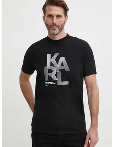 Majica kratkih rukava Karl Lagerfeld za muškarce, boja: crna, s tiskom, 542221.755037