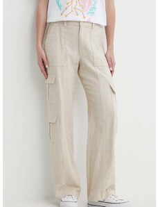 Lanene hlače Hollister Co. boja: bež, široke, visoki struk