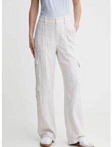 Lanene hlače Hollister Co. boja: bijela, široke, visoki struk