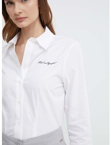 Pamučna košulja Karl Lagerfeld za žene, boja: bijela, regular, s klasičnim ovratnikom