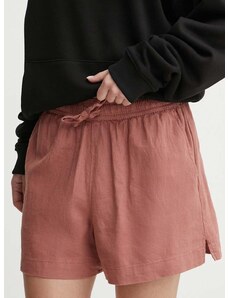 Lanene kratke hlače Roxy Lekeitio boja: ružičasta, bez uzorka, visoki struk, ERJNS03490