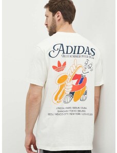 Pamučna majica adidas Originals za muškarce, boja: bež, s tiskom, IS2937