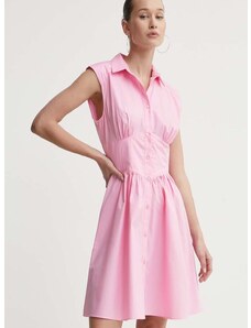 Pamučna haljina HUGO boja: ružičasta, mini, širi se prema dolje, 50512904