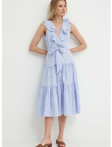 Pamučna haljina Lauren Ralph Lauren midi, širi se prema dolje, 250933435