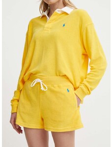 Kratke hlače Polo Ralph Lauren za žene, boja: žuta, bez uzorka, visoki struk, 211936222