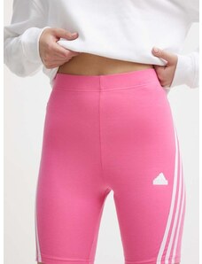 Kratke hlače adidas za žene, boja: ružičasta, s aplikacijom, visoki struk, IS3630