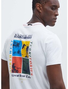 Pamučna majica Napapijri S-Gras za muškarce, boja: bijela, s tiskom, NP0A4HQN0021