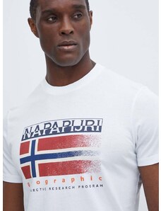 Pamučna majica Napapijri S-Kreis za muškarce, boja: bijela, s tiskom, NP0A4HQR0021