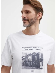 Pamučna majica Pepe Jeans COOPER za muškarce, boja: bijela, s tiskom, PM509379