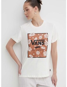 Pamučna majica Vans za žene, boja: bež