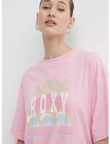Pamučna majica Roxy za žene, boja: ružičasta, ERJZT05692