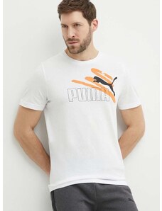 Pamučna majica Puma za muškarce, boja: bijela, s tiskom, 678988