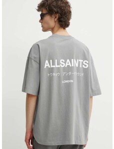Pamučna majica AllSaints UNDERGROUND SS CREW za muškarce, boja: siva, s tiskom