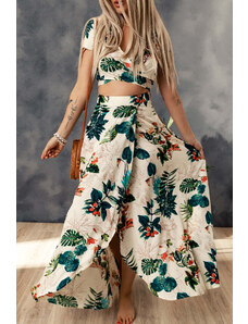 Trgomania Apricot Tropical Print Crop Top and Maxi Skirt Set