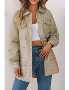 Trgomania Beige 4 Big Pockets Quilted Button Down Puffer Coat