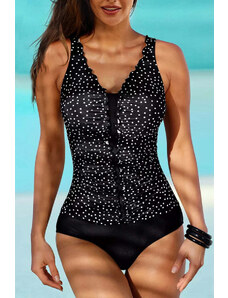 Trgomania Black Dotted Print Ruffles One-piece Swimsuit