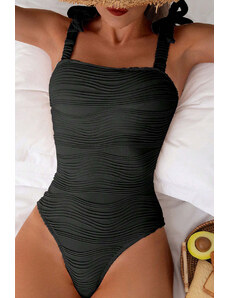Trgomania Black Knotted Straps Wavy Texture One Piece Swimsuit
