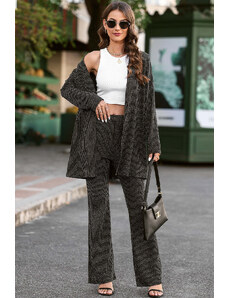 Trgomania Black Metallic Ribbed Cardigan and Flare Pants Outfit