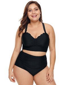 Trgomania Black Plus Size Scalloped Detail High Waist Bikini Swimsuit