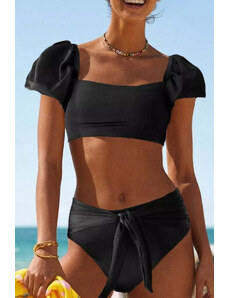 Trgomania Black Sexy Bubble Sleeves High waisted swimsuits