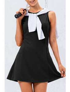 Trgomania Black Solid Color Sleeveless Basic Active Mini Dress