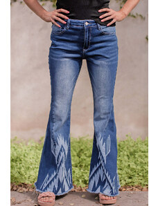 Trgomania Blue Western Pattern High Rise Flare Jeans