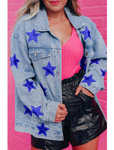 Trgomania Bluing Sequin Star Flap Pocket Denim Jacket