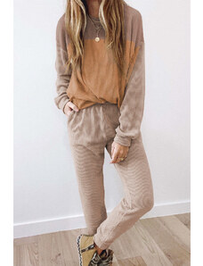 Trgomania Brown Corded 2pcs Colorblock Pullover and Pants Outfit