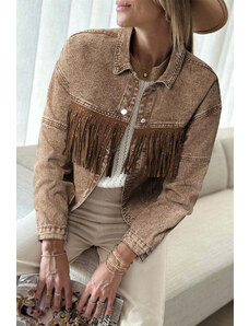 Trgomania Brown Rhinestone Fringed Cowgirl Fashion Denim Jacket