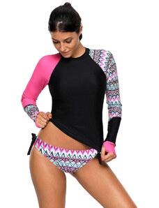 Trgomania Contrast Rosy Detail Long Sleeve Tankini Swimsuit