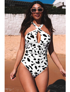 Trgomania Cross Front Leopard Print Ruched One Piece Swimsuit