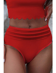 Trgomania Fiery Red Mesh Striped High Waist Bikini Bottoms