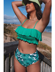 Trgomania Green Ruffle Bikini Pattern Print High Waist Bikini Set