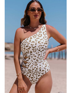Trgomania Leopard Print One Shoulder Hollow-out One-Piece Swimsuit