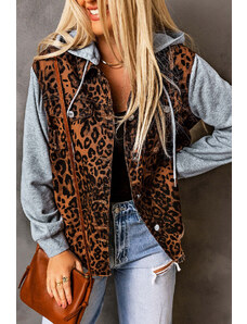 Trgomania Leopard Ripped Hooded Denim Jacket