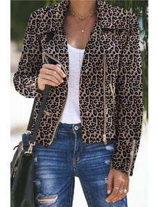 Trgomania Leopard Zipped Notch Collar Short Jacket