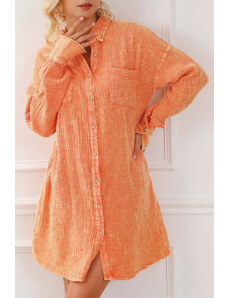 Trgomania Orange Crinkled Dual Chest Pocket Oversized Shirt Dress