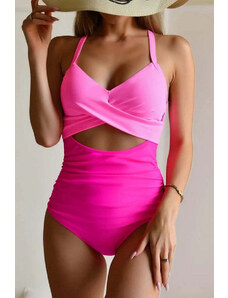 Trgomania Pink 2-tone Crossed Cutout Backless Monokini