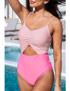 Trgomania Pink Color Block Cut Out Knotted Backless One Piece Swimsuit