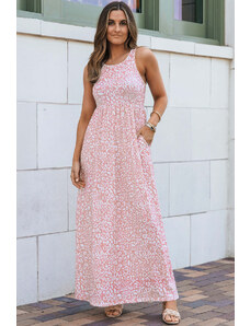 Trgomania Pink Leopard Print Pocketed Sleeveless Maxi Dress