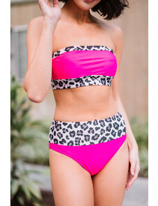 Trgomania Pink Leopard Print Trim Bandeau Bikini