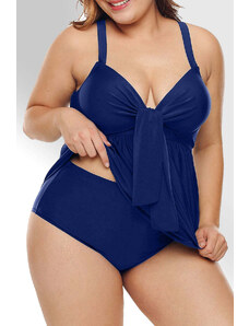 Trgomania Plus Size Pleated Babydoll Top and High Waist Panty Swimsuit