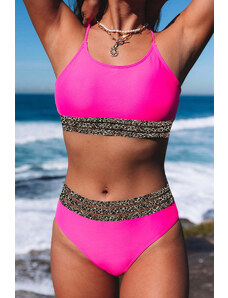 Trgomania Rose Leopard Mesh Trim 2pcs Bikini Swimsuit