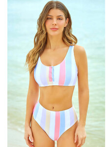 Trgomania Snap Buttons Striped Print Two-piece Bikini