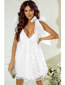 Trgomania White Flower Applique Elegant Gauze Puffy Bridal Dress